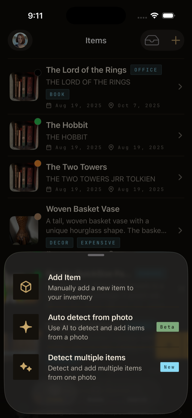 The add-item menu on the Vorby iPhone app.