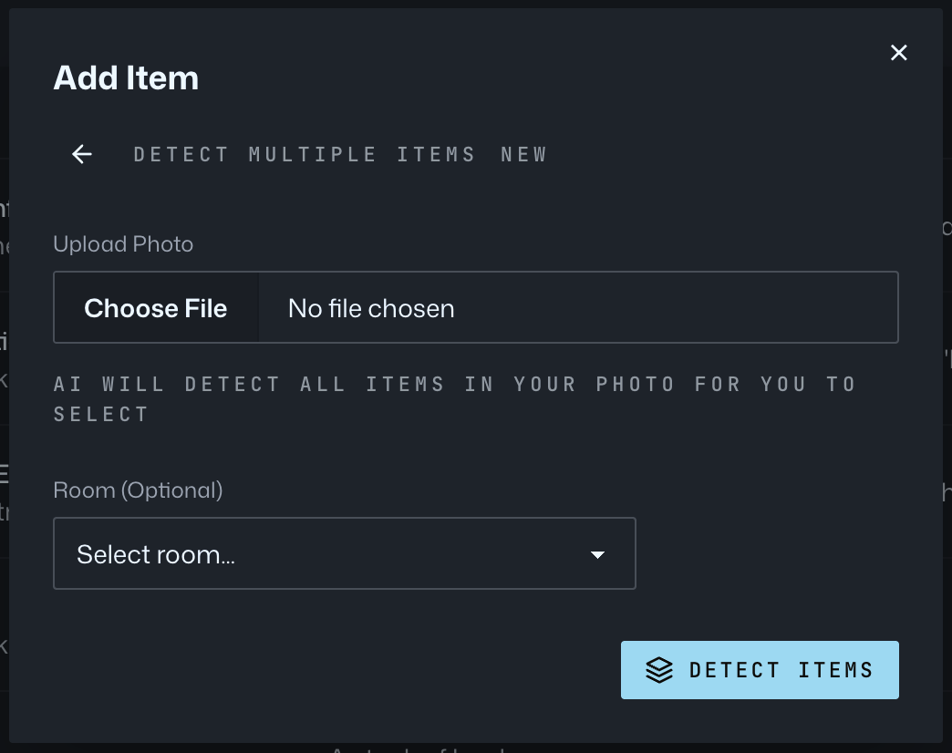 The Detect multiple items form in the web Add Item window.