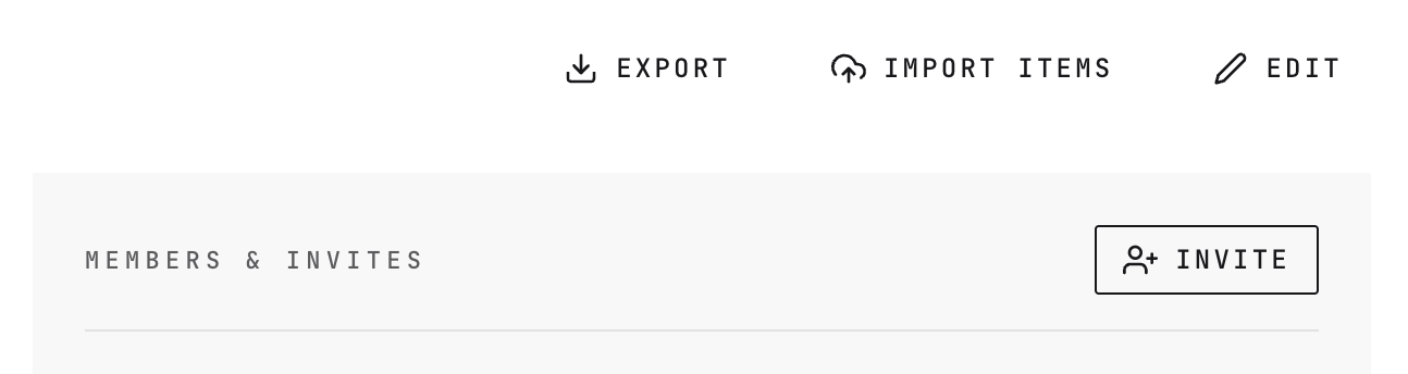 The Export button in the House page header, next to Import items and Edit.