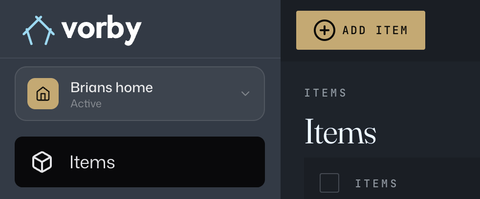 The home switcher at the top of the sidebar, showing the active home name.