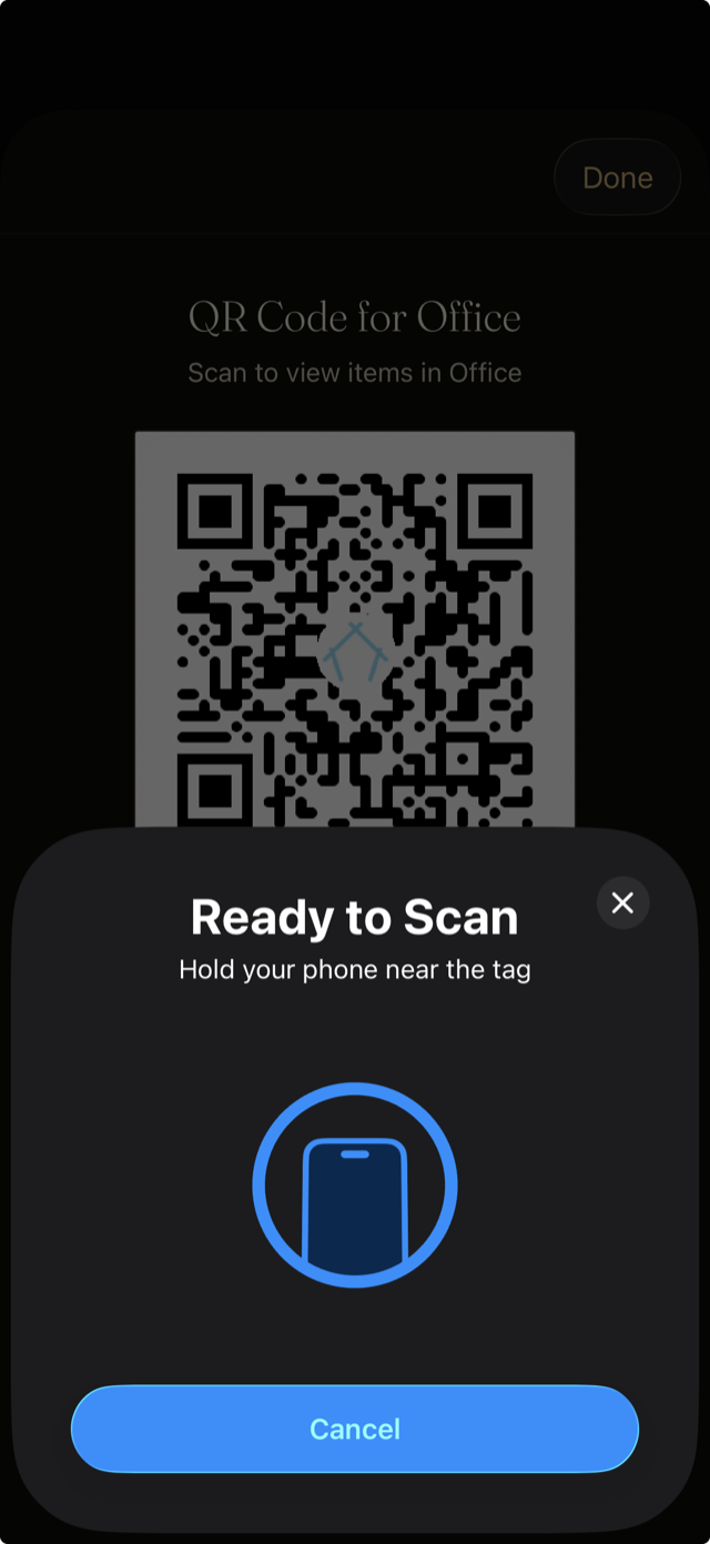 The Ready to Scan prompt telling you to hold your phone near the tag.